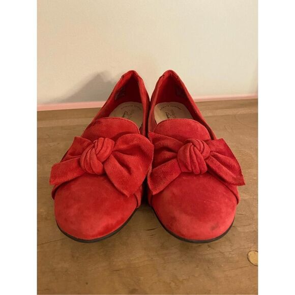 Clarks Women's size 7 Gracelin Jonas Loafer Flat red comfort shoes bow - Picture 3 of 6